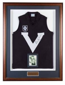 DALE WEIGHTMAN (Richmond), signature on Victoria "Big V' jumper, mounted with caption "20 Time Victoria Representative, 5 Time Captain, Most State of Origin Games Played, framed & glazed, overall 83x108cm.