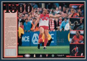 TONY LOCKETT (St.Kilda/Sydney Swans), "1300" commemorative lithograph, signed by Tony Lockett, limited edition 174/1000, window mounted, framed & glazed, overall 79x61cm. With CoA.