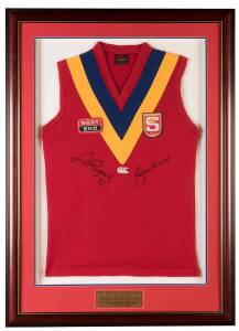 SOUTH AUSTRALIA: "Last State of Origin Match of the Millenium" display with South Australia jumper signed by captain Craig Bradley & coach Graeme Cornes, limited edition 5/20, framed & glazed, overall 76x105cm.