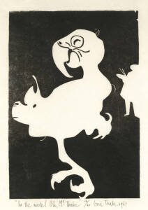 ERIC THAKE (1904-82, Australian): "In the nude! Oh, Mr.Thake", linocut signed, inscribed and dated 1963, 16/40, size 15x21cm. Window mounted, overall 41x51cm.