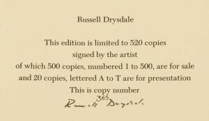 "Russell Drysdale", by Nagle & Andrew [Melbourne, 1979], Limited edition 365/500 signed by the artist. Folio in slip case with 6 accompanying prints. Folio, in matching slipcase. Condition VG