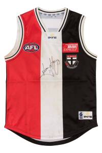 LENNY HAYES' ST.KILDA JUMPER, match worn, with number "7" on reverse & signature on front, from Round 10 2007 v Geelong. With StKilda FC CoA. [Lenny Hayes played 297 matches for St.Kilda 1999-2014].