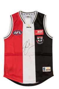 JASON GRAM'S ST.KILDA JUMPER, match worn, with number "1" on reverse & signature on front, from Round 10 2007 v Geelong. With StKilda FC CoA. [Jason Gram played 154 matches for St.Kilda 2004-2012].