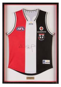 NICK DAL SANTO'S ST.KILDA JUMPER, match worn, with number "26" & signature on reverse, from 2007 season v Carlton, window mounted, framed & glazed, overall 63x91cm. With CoA. [Nick Dal Santo played 260 matches for St.Kilda & 62 matches for North Melbourne