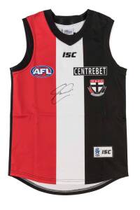 JASON GRAM'S ST.KILDA JUMPER, match worn in his 150th match v Western Bulldogs in 2012, with number "1" on reverse & signature on front. With StKilda FC CoA. [Jason Gram played 154 matches for St.Kilda 2004-2012].