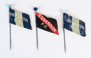 1908 Wills "Football Flags Shaped with Pin" (3) - Essendon & Brighton (2). G/VG.