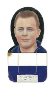 c1933 Wills "Football Portraits and Club Colours" Die-Cut Stand-up Cards, [1/5] E.Huxtable (Carlton). Fair/G. Rarity 8.