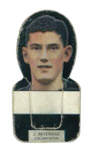 c1933 Wills "Football Portraits and Club Colours" Die-Cut Stand-up Cards, [1/5] J.Beveridge (Collingwood). Fair/G. Rarity 8.