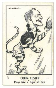 1950 Victorian Nut Supplies "Leading League Players Caricatures by Bob Mirams" [1/18 known] - No.3 Colin Austen (Richmond). Good condition. Rarity 9.