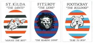 1968 Scanlens "VFL Club Mascots Inserts", part set [8/12]. Fair/VG (each card with small puncture at top). Scarce.