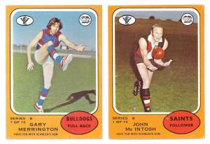 1973 Scanlens "Footballers", Series B, almost complete set [64/72]. Mainly G/VG.