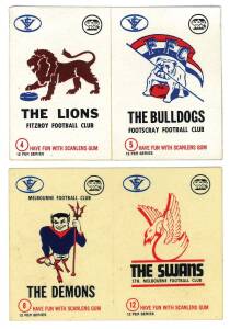 1974 Scanlens "Club Mascot Sticker Inserts", collection comprising [10/12 + many spares], with 11 pairs & 35 singles. Fair/VG. Scarce group.