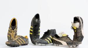 FOOTBALL BOOTS: Group of match-used boots, 6 pairs, including Steve Nash (GB 1971-82); Michel Moussard (France 1974-77); Brian Case (GB 1984-88); David Stephenson (GB 1982-88).