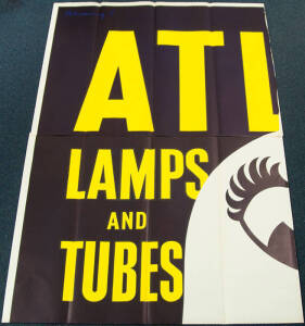 POSTER. An (8) sheet advertising poster "ATLAS, LAMPS AND TUBES, ALL THE BETTER TO SEE YOU WITH. MADE IN AUSTRALIA. A PRODUCT OF THORN INDUSTRIES LTD. Shows a caricature light bulb reading a book. Circa 1930's. Printed in England. Folded but in excellent 