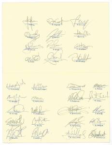 2006 ALL BLACKS TOUR: Card signed in designated spaces by entire squad, 32 signatures including Carter, McCaw, Williams & Eaton.