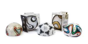 Adidas FIFA World Cup Historical Match Ball Collection 1970-2014, with 12 footballs from 1970, in new condition.