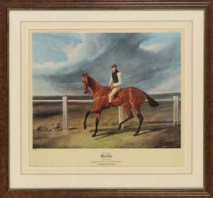 Print by John Frederick Herring Sr, "Hon.E.Petre's Matilda, Won the St.Leger in 1827", window mounted, framed & glazed, overall 85x78cm.