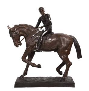 BRONZE HORSE & JOCKEY SCULPTURE, after Isidore Jules Bonheur (French, 1827-1901), bronze sculpture "Le Grande Jockey", rider and winning mount, 105cm tall. Good condition.