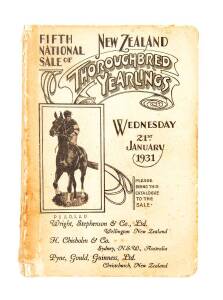 PHAR LAP: "Fifth National Sale of New Zealand Thoroughbred Yearlings, Wednesday 21st January 1931", with picture of Phar Lap on front cover, and photos of Phar Lap opposite pages 33, 97 & 225 inside.