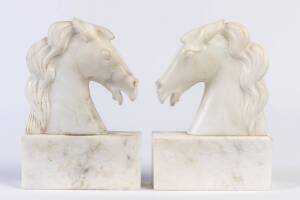 Pair of alabaster horse's head bookends.