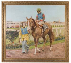 WAVE KING: Original painting by John Lennox, oil on canvas, framed, overall 170x155cm. {Wave king, foaled in 1969, was a popular horse with mainstream punters. The gelding's wins included 1975 Grafton Cup, 1975 Liston stakes, 1976 Feehan stakes & 1977 Mem