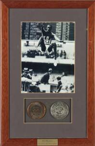 1968 OLYMPICS AUTOGRAPHS: Tommie Smith signature on card (famous for the Black Power salute); plus Bob Beamon framed display with faded signature. (2 items).