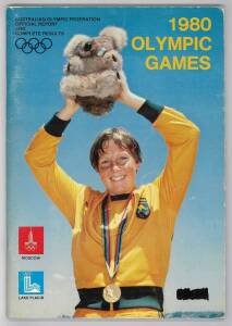1980 MOSCOW OLYMPICS, group with scarce "The Australian Olympic Federation Report of the Olympic Games 1980"; ticket for athletics, coin, commemorative medal & small pennant.