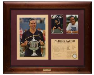 PAT RAFTER, display with signed photo, window mounted, framed & glazed, overall 79x63cm. With CoA.