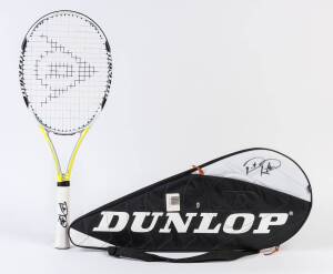 PAT RAFTER, signatures on Dunlop tennis racquet & tennis racquet cover.