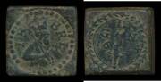 COIN WEIGHTS: 1614 (square 9.45g brass, 14-15mm) 'I R BRI' bust of James I of England within point circle, rev. 'G D N / 16 [Sword] 14' within circular wreath, VF. [This weight was produced by Guilliam De Neve a Belgian coinmaker living in Amsterdam and u