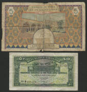 Collection remainders in box, noted Banknotes, Lebanon, Bank of Syria 1939 overprint, (two halfs taped together)