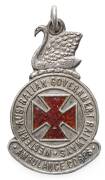 AUSTRALIA: WESTERN AUSTRALIA GOVt. RAILWAYS AMBULANCE CORPSÂ 1928 Service Medal (21mm x 43mm, Silver), circular 'WESTERN AUSTRALIAN GOVERNMENT RAILWAYS' surrounding red enamelled cross at centre, '.AMBULANCE CORPS.' below, swan and suspension loop at top,