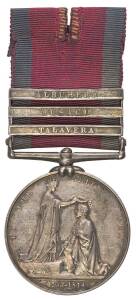 GREAT BRITAIN: QUEEN VICTORIA CAMPAIGN MEDALS: MILITARY GENERAL SERVICE MEDAL, 3 clasps 'ALBUHERA', 'BUSACO', and 'TALAVERA', MY #98, impressed 'W. Mc KAY, SERJt. 3rd FOOT.', VF. Â  Â 