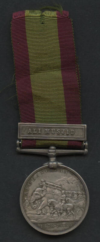 GREAT BRITAIN: AFGHANISTAN MEDAL, 'ALI MUSJID' clasp, MY #128i, engraved '978. PTE.Â J. GEORGE. 10TH RL. HUSSARS.', Â gVF.