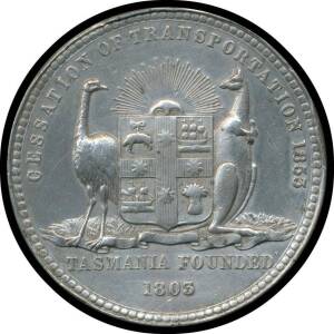 AUSTRALIA: 1853 CESSATION OF TRANSPORTATION (58mm) in white metal by the Royal Mint London, C# 1853/2, some edge knocks, VF.Â 