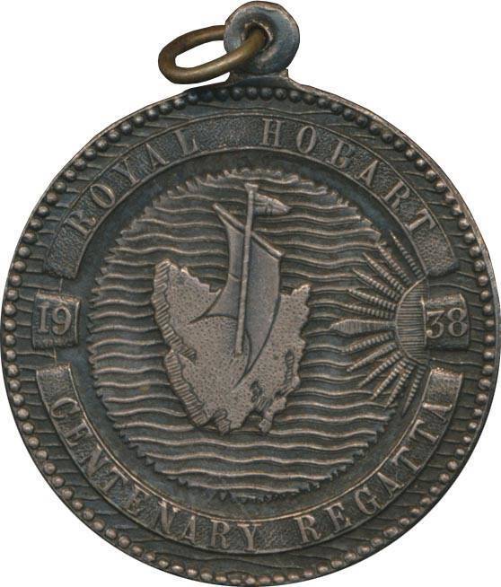 AUSTRALIA: 1867 HRH Duke of Edinburgh / HMS Galatea, (48mm), C# 1867/2 suspension hole & loop, pitted & edge knocks, g, 1938 Franklin & Tasman / Hobart Regatta Centenary (36mm) commemorative,Â Tombac silvered with loop Â C# 1938/12 x2 EF.Â 