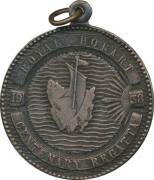 AUSTRALIA: 1867 HRH Duke of Edinburgh / HMS Galatea, (48mm), C# 1867/2 suspension hole & loop, pitted & edge knocks, g, 1938 Franklin & Tasman / Hobart Regatta Centenary (36mm) commemorative,&Acirc;&nbsp;Tombac silvered with loop &Acirc;&nbsp;C# 1938/12 x2 EF.&Acirc;&nbsp;