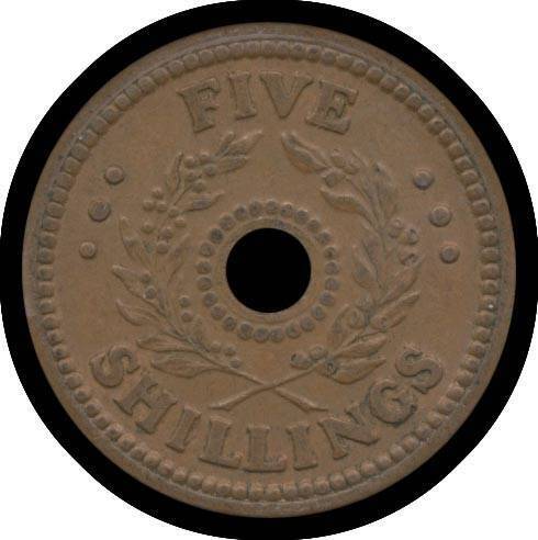 INTERNMENT CAMP TOKENS: FIVE SHILLINGS: 5/- Copper alloy Internment Camp Token, brown, EF.