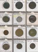 Collection in album, mostly British Trade Tokens; Co-Ops, Bread, Milk, advertising including Bovril, commemorative medallions, 1648 Norwich Farthing, 18th century coins, whist tokens, card counters, advertising, more unusual items noted, 1811 'FLINTSHIRE - 2