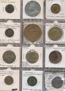 Collection in album, mostly British Trade Tokens; Co-Ops, Bread, Milk, advertising including Bovril, commemorative medallions, 1648 Norwich Farthing, 18th century coins, whist tokens, card counters, advertising, more unusual items noted, 1811 'FLINTSHIRE - 3