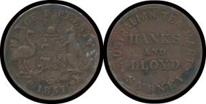 HANKS & LLOYD 1857 1d, Gray #98, scarce in better grades as most are corroded from seawater having been recovered from the wreck of the Dunbar which sank near Sydney Harbour in 1857, gVF.Â 