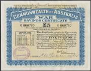 WAR SAVINGS CERTIFICATE:&Acirc;&nbsp;&Acirc;&pound;1 sequential pair 'D 868462-63' and&Acirc;&nbsp;&Acirc;&pound;5 ' G 868780' 7 years payable '30th June 1948', signature 'S.G. Macfarlane', EF.