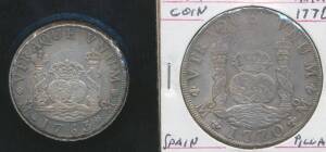 PROCLAMATION COINS: Spanish Colonies, Mexico, 4 Reales (2/6d), 1763/1M overdate, '3' over '1' in date, KM #96, (silver 13.54g), gVF, and 8 Reales (5/-), 1770FM, KM #105, VF.