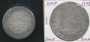 PROCLAMATION COINS: Spanish Colonies, Mexico, 4 Reales (2/6d), 1763/1M overdate, '3' over '1' in date, KM #96, (silver 13.54g), gVF, and 8 Reales (5/-), 1770FM, KM #105, VF.