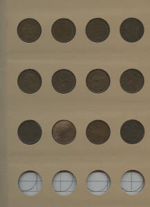 Half-Penny and Penny varieties in Dansco album, including die cracks, metal flows, laminations, Â½d and 1d blanks, 1d 1920 x6, 1928 Broken '8', 1932/33 overdate (VF), condition varied.
