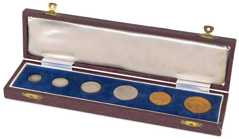 PROOFS:Â 1963 Proof Coins, Â½d & 1dÂ Perth MintÂ  and 3d 6d 1/- and 2/-Â Melbourne MintÂ set in burgundy hard case, FDC.