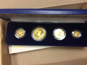 1986 Gold Nugget Series cased Proof set, 1 oz, 1/2 oz, 1/4 oz and 1/10 oz .999 pure.