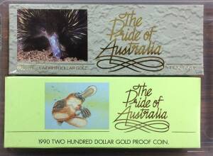 TWO HUNDRED DOLLARS:Â $200 Proofs, 'The Pride of Australia', 1990 Platypus, and 1992 Echidna, both unopened in boxes with seals intact on cardboard outers.