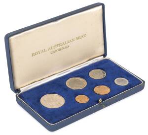 PROOF SETS: 1966 1c to 50c in dark blue RAMÂ Canberra case, coins have been protected by plastic cover, FDC.