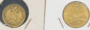 AUSTRIA:&Acirc;&nbsp;Restrikes, 1912 10 Corona, KM #2816, and 1915 20 Corona, KM #2818, (total agw 0.294oz), EF.